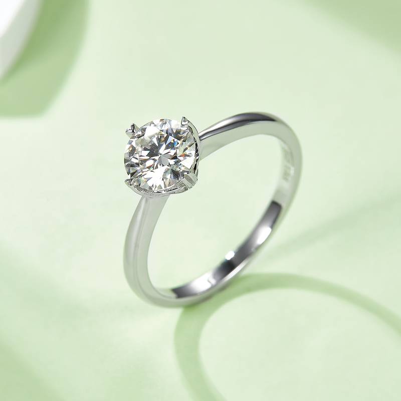 Straight arm classic four claw S925 silver plated platinum moissanite diamond women's ring 1 carat D-grade